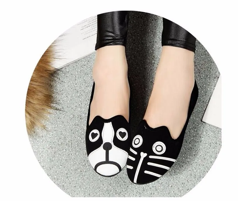 ; женская обувь; обувь с изображением кота и собаки; удобная бархатная обувь на плоской подошве; 448