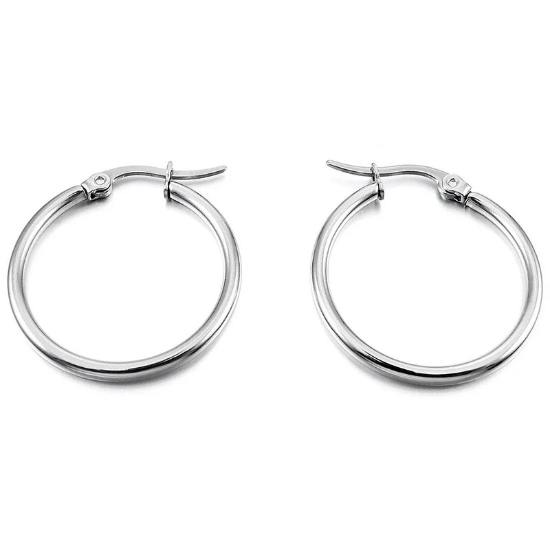 1 pairs 15mm 20mm 25mm Jewelry Simple Hoop Woman Huggies Stainless Steel Earrings Ear Clip Sale Round Temperament - Окраска металла: Silver 25MM