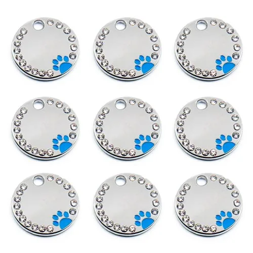 Wholesale Rhinestone Pawstrip Blank Dog ID Tag dog tags necklace Paw Puppy Dog Collar Pendant Customized Dog Tag Collar Cat Tags 