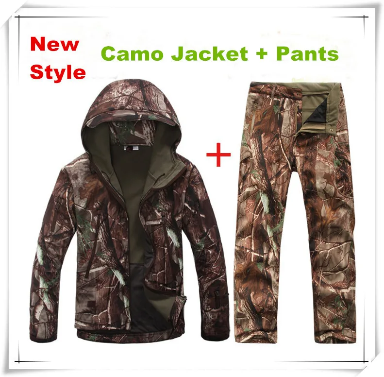 

Shark Skin Softshell Camouflage Jacket Suit Outdoor Hunting Tactical Fleece Camo Clothing Jacket Pants