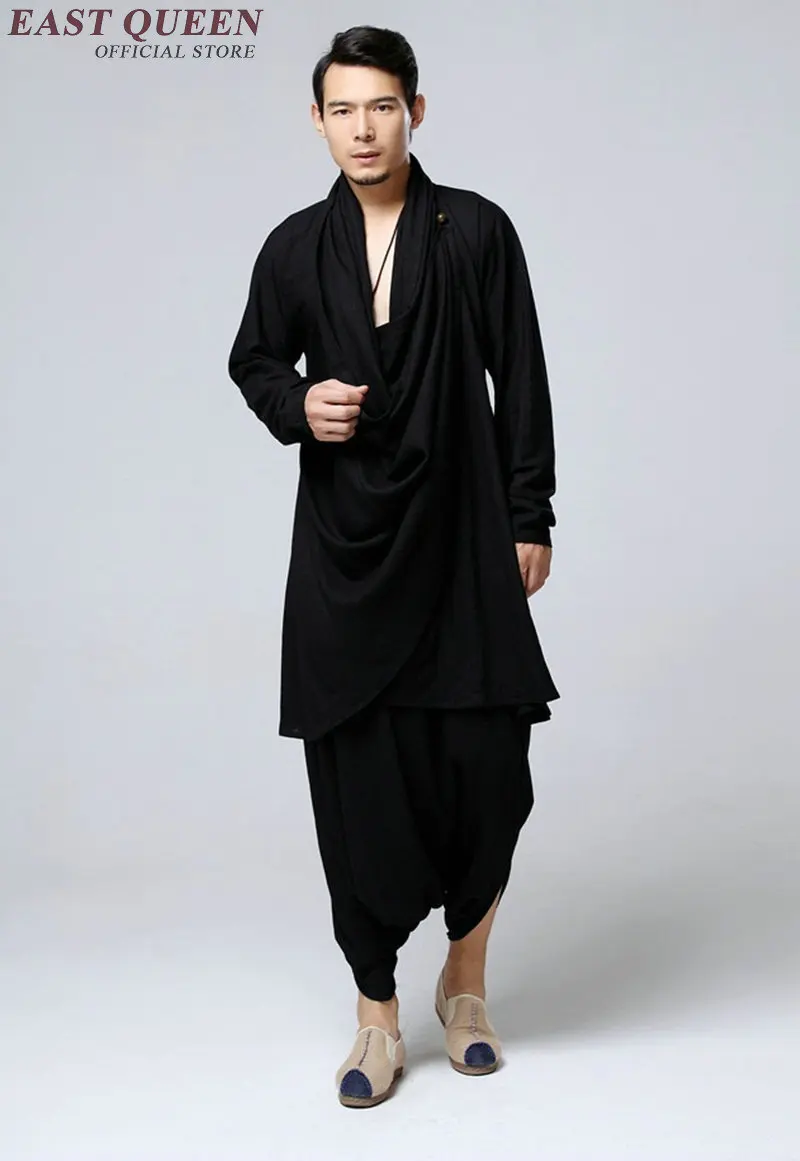 Мужская кимоно кардиган одежда уличная одежда глубокий v-образный вырез куртка свободные льняные брюки комплект одежды KK1385 HA