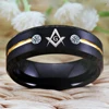 Tungsten Carbide Rings Vacuum Plating Black Golden Line Rings With White Stones Mason Masonic Tungsten Ring Anniversary Gift 4