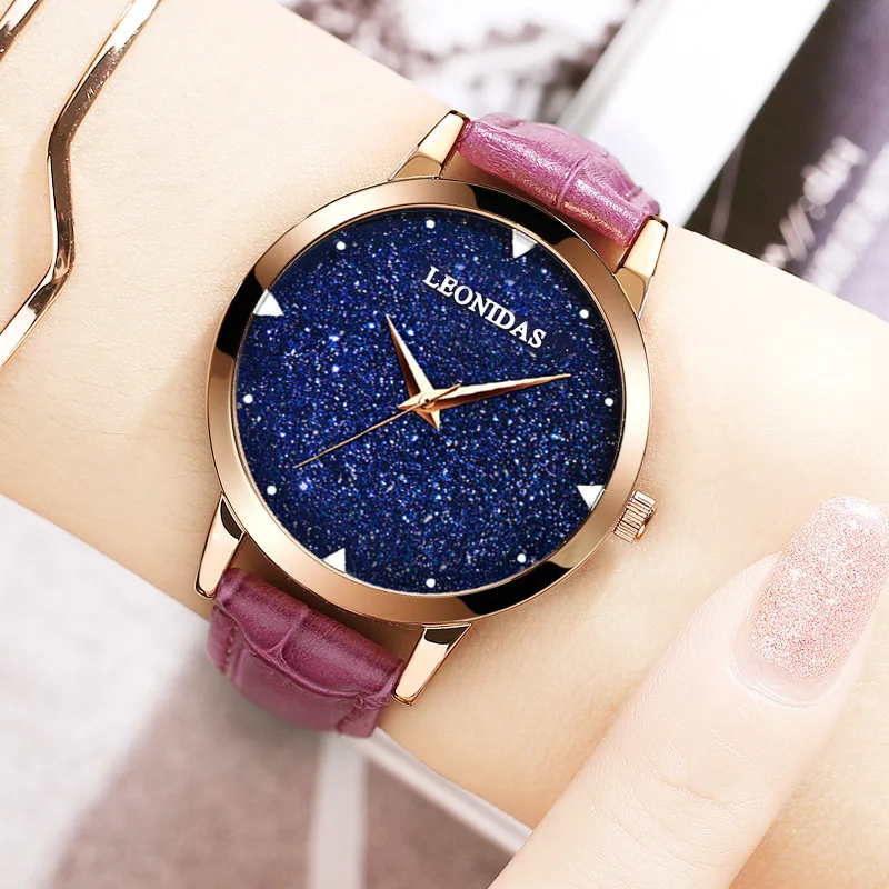 

Luxury Women Stainless Steel Watches Fashion Female Lady Shining Watch Good Quality Night Star Genuine Leather Dress Watches