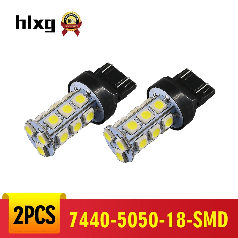 

hlxg 2PCS T20 7440 5050 18-SMD Turn Signal Interior LED Light Bulbs T20 6000K Car Accessories 12V LED TP65 Waterproof
