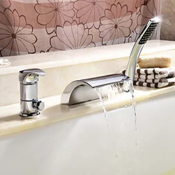

Contemporary Chrome Finish Brass Tub Faucet Mixer Tap with Hand Shower