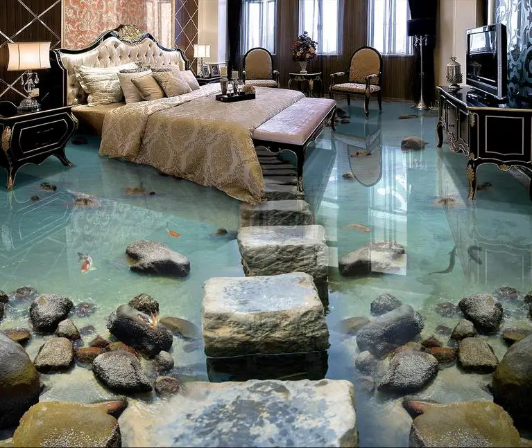 custom 3d floor tiles wallpaper Seaside stone pier bridge 3d floor murals pvc self adhesive wallpaper