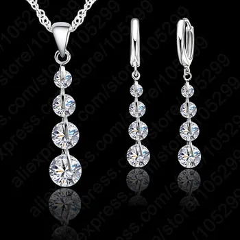 

Romantic 925 Sterling Silver Link Chain Crystal Pendant For Women Choker Wedding Jewelry Set