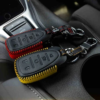 

QHCP Car Key Covers Case Set Keychain Remote Key Bag Protect Genuine Leather Zinc Alloy For Chevrolet Camaro 2016 2017 2018 2019