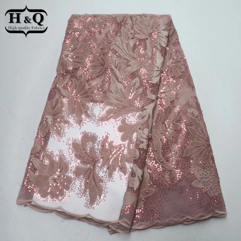 

Latest design France embroidered lace fabric style High Quality African embroidered lace With sequins For Wedding dress, 2019