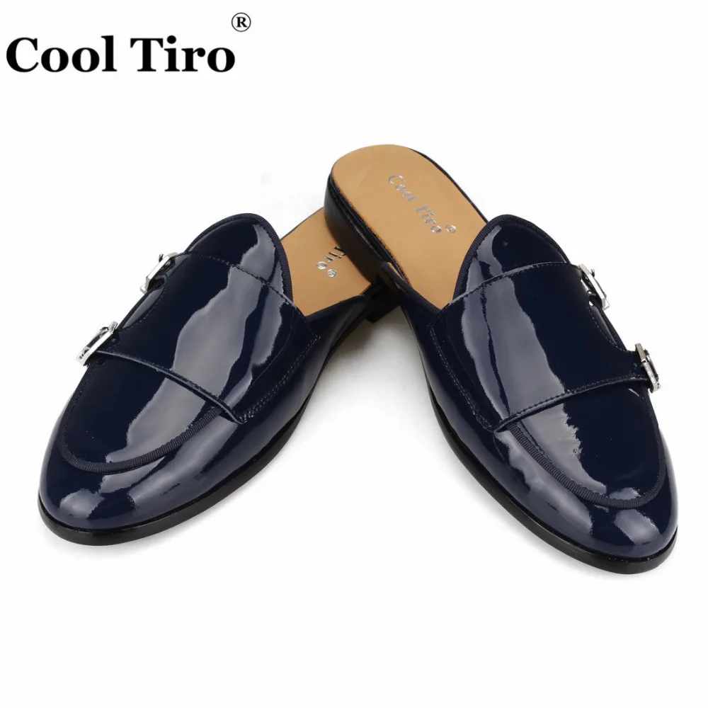 Dark blue patent leather men slippers (5)