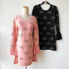 new arrival 2018 knitted dress Flare Long Sleeve O neck Snow Pink Black Knitwear Vestidos Spring Base Women dresses OM082
