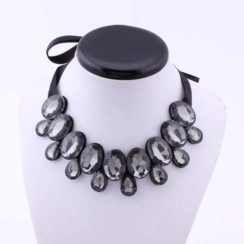 Btuamb себе ювелирные изделия блестящими стразами капли воды ожерелья для Для женщин вечерние аксессуары лента Биб бар цепи ожерелья - Окраска металла: Black
