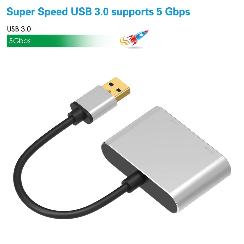 Navceker USB 3,0 к адаптер HDMI VGA с двойным выходом USB to VGA HDMI HD 1080P конвертер кабель для Mac OS Windows 7/8/10 компьютеры