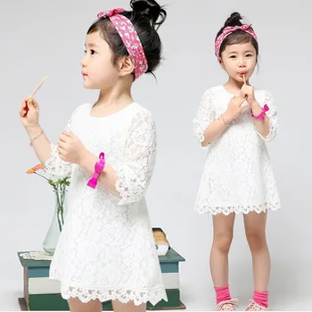 

Hot elsa 2017 spring new fashion zipper lace cotton girl dress children clothes kids dresses for girls princess dress White pink