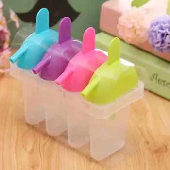 

Homemade Food Grade Plastic Ice Cream Mould Colorful 4 Grid Ice Lolly Molds Freezer Ice Bar Moulds Maker Popsicle Sticks Straw