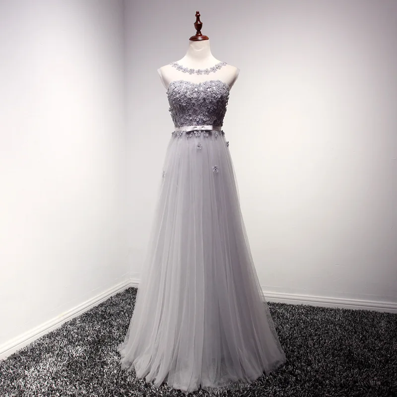 robe de soiree Wholesale Chiffon Grey Flower Long Evening Dresses vestidos 2016 Bride Banquet Elegant Formal Prom Dress Custom | Свадьбы и