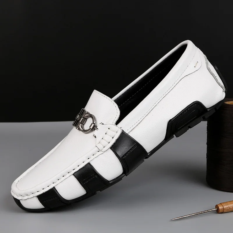 

2019 Summer Split Leather Casual Shoes Men Loafers Slip-On Men Shoes Flats Comfortable Men Breathable Hollow Driving Shoes C4