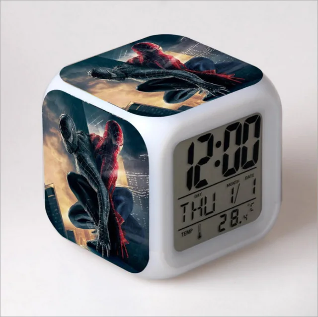 Новое поступление, цифровые часы с человеком-пауком, 7 цветов, светодиодный Будильник с изображением Человека-паука, милый мультяшный Ночной светильник, Будильник для детей - Цвет: Серебристый