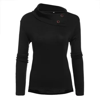 

2016 Fashion Women Ladies Cowl Neck Long Sleeve Tops Pure Color Slim Casual Leisure Basic Cotton Blend