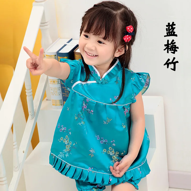 

Summer Chrysanthemums Kawaii Girls Chinese MinGuo Style Vintage Lolita Qipao Cheongsam Style Dress Boulse + Short 2pcs Set