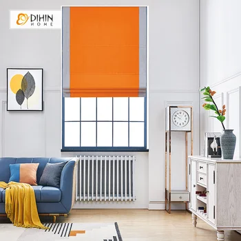 

Modern Curtain Orange and Grey Striped Roman Shade Roman Blind Home Decor Window Drapes For Living Room