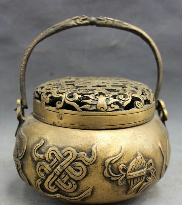 

Chinese Bronze 8 Auspicious Symbol Statue Buddhism Flower Incense Burner Censer