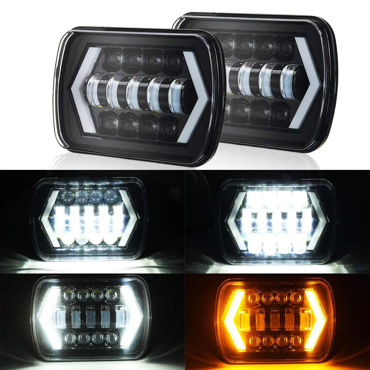 

2Pcs 7x6'' 5X7" Projector LED Headlight Hi-Lo Beam DRL for Jeep Cherokee XJ Trucks 1984-2001