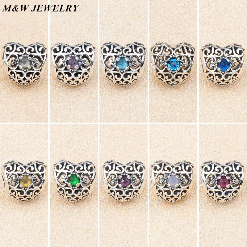 M&W JEWELRY Real 100 925 Sterling Silver Bead Charm Interlocking Love