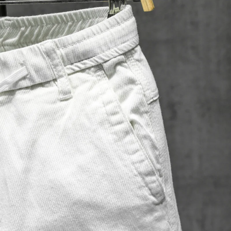 2019 Summer Fashion Men Jeans White Loose Fit Elastic Patch Pocket Cargo Pants Streetwear Slack Bottom Hip Hop Joggers Jeans Men