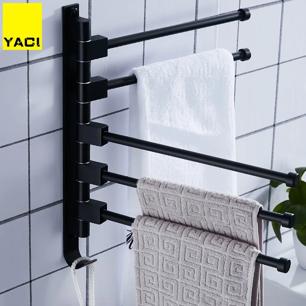 

European Space Aluminium Towel Rack 3/4/5 Arms Towel Hanging with Hooks Bathroom Towel Rack Movable Towel Bars Bathroom Products