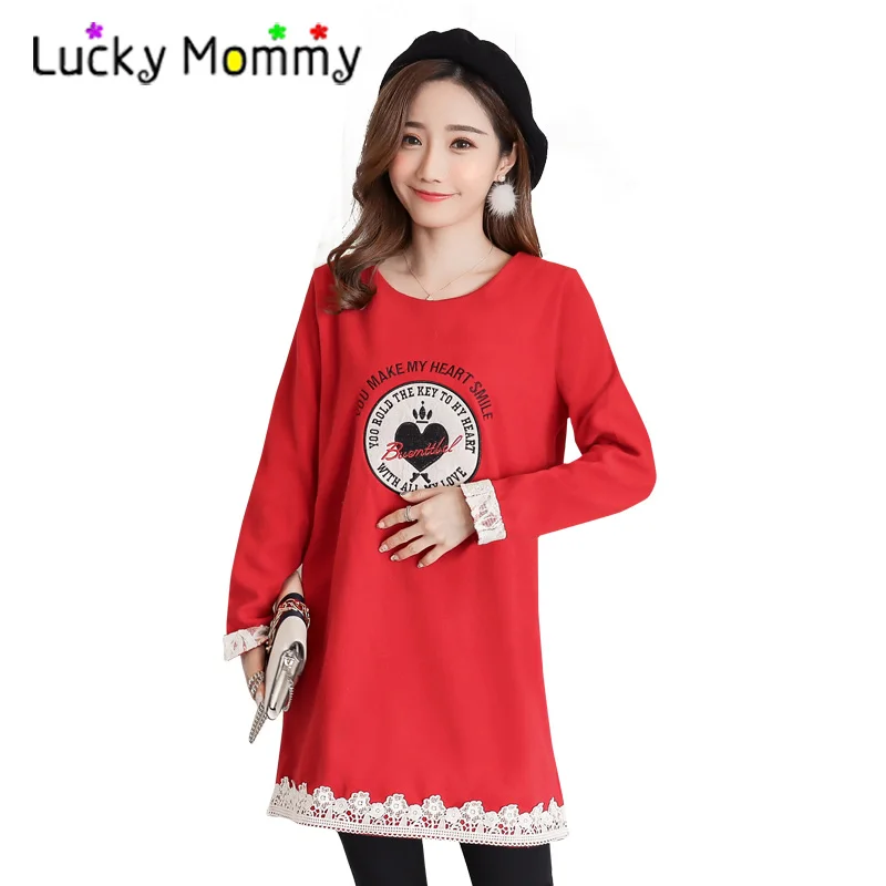 

Hot Sale Embroidery Letters Lace Patchwork Maternity Clothes Winter Dresses for Pregnant Women Premama Clothing for Pregnancy