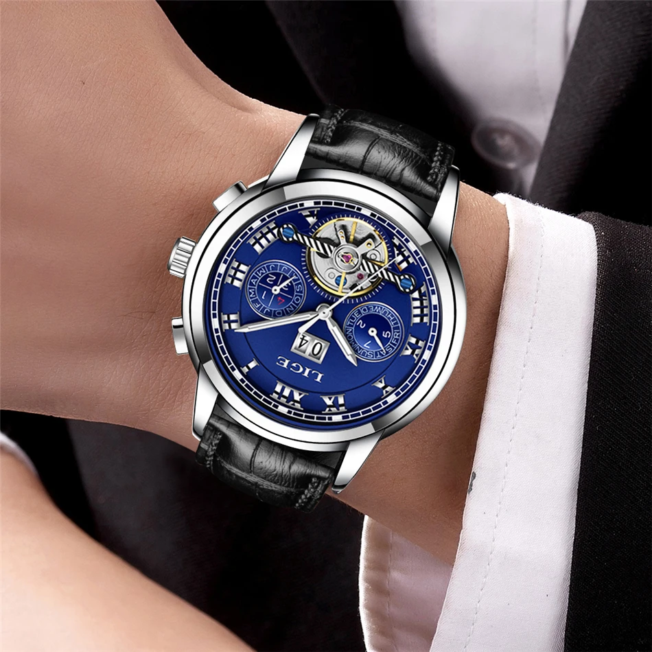 LIGE для мужчин механические золотые часы модные автоматические часы человек водостойкие спортивные часы электронные часы Erkek Коль наручные