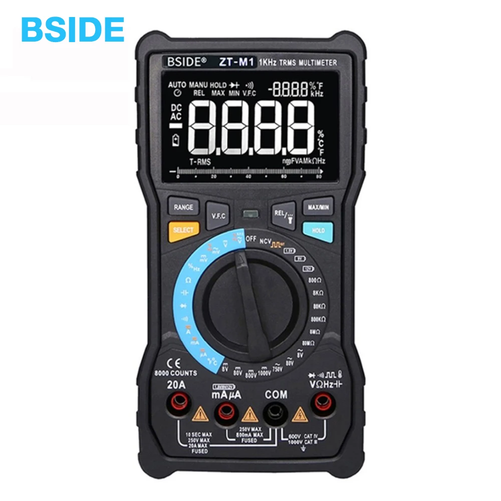 

BSIDE ZT-M1 Auto/Manual Digital Multimeter EBTN Triple Display 8000 Counts Battery Test Voltage VFC Square Wave Output Tester