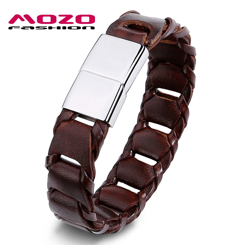 Prix pour MOZO MODE Rock Hommes Bracelet Large En Cuir Vintage Corde Bracelet En Acier Inoxydable Magnétique Fermoirs Bracelet Casual Bijoux PS3002 Prix pour MOZO MODE Rock Hommes Bracelet Large En Cuir Vintage Corde Bracelet En Acier Inoxydable Magnétique Fermoirs Bracelet Casual Bijoux PS3002