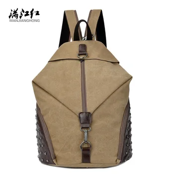 

Factory direct sales 2018 new canvas men's double shoulder bag rivets, double shoulder bag fashionable travel bag wholesale