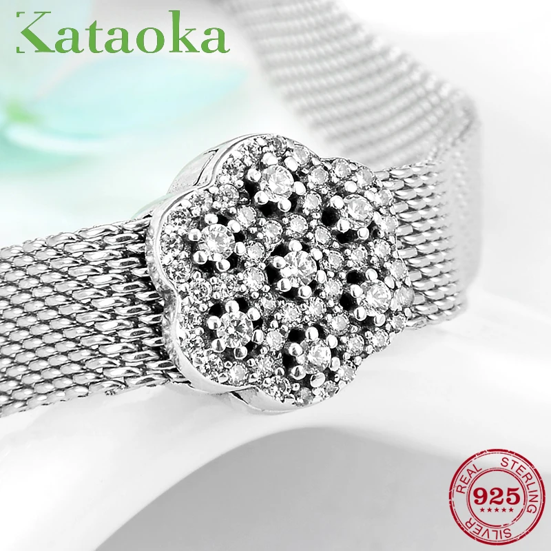 

New Arrival 100% 925 Sterling Silver Dazzling CZ Snowflake clip beads Fit Original reflection Clip Charm Bracelet Jewelry