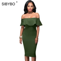 Sibybo Off Shoulder Dress Summer Short Sleeve Ruffle Ladies Dresses 2018 Women Sexy Slim Bodycon Mini Evening Club Dresses