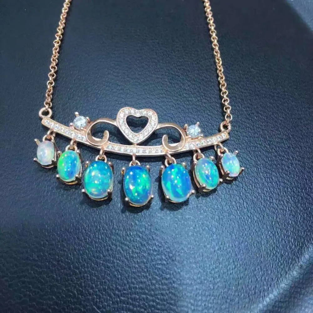 

Natural multicolored opal Pendant necklace S925 silver Natural gemstone necklace Elegant Personality crown party fine jewelery