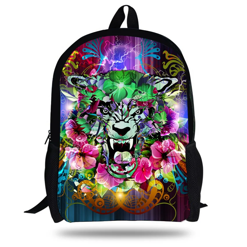 16 Inch Popular Cool boys backpacks animal Prints White tiger school bag for Girls Children