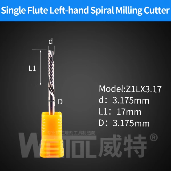Weitol 5A 1 шт. 3,175 мм вниз резки один флейта бит карбида Концевая фреза ЧПУ концевые фрезы для акриловых левосторонних спиральных бит - Длина режущей кромки: 5AZ1LX3.17