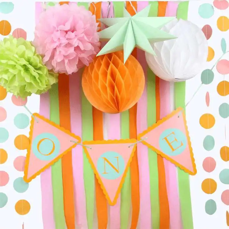 12pcs First Birthday Party Decoration Set Banner Crepe Paper Tissue Pom Girls 1st Photo Background | Дом и сад