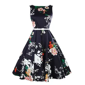 

Sleeveless Office Clothes Retro Audrey Hepburn Vestido Women Dress Vintage 50 S 60 S Flower Printing Elegant Summer Dress
