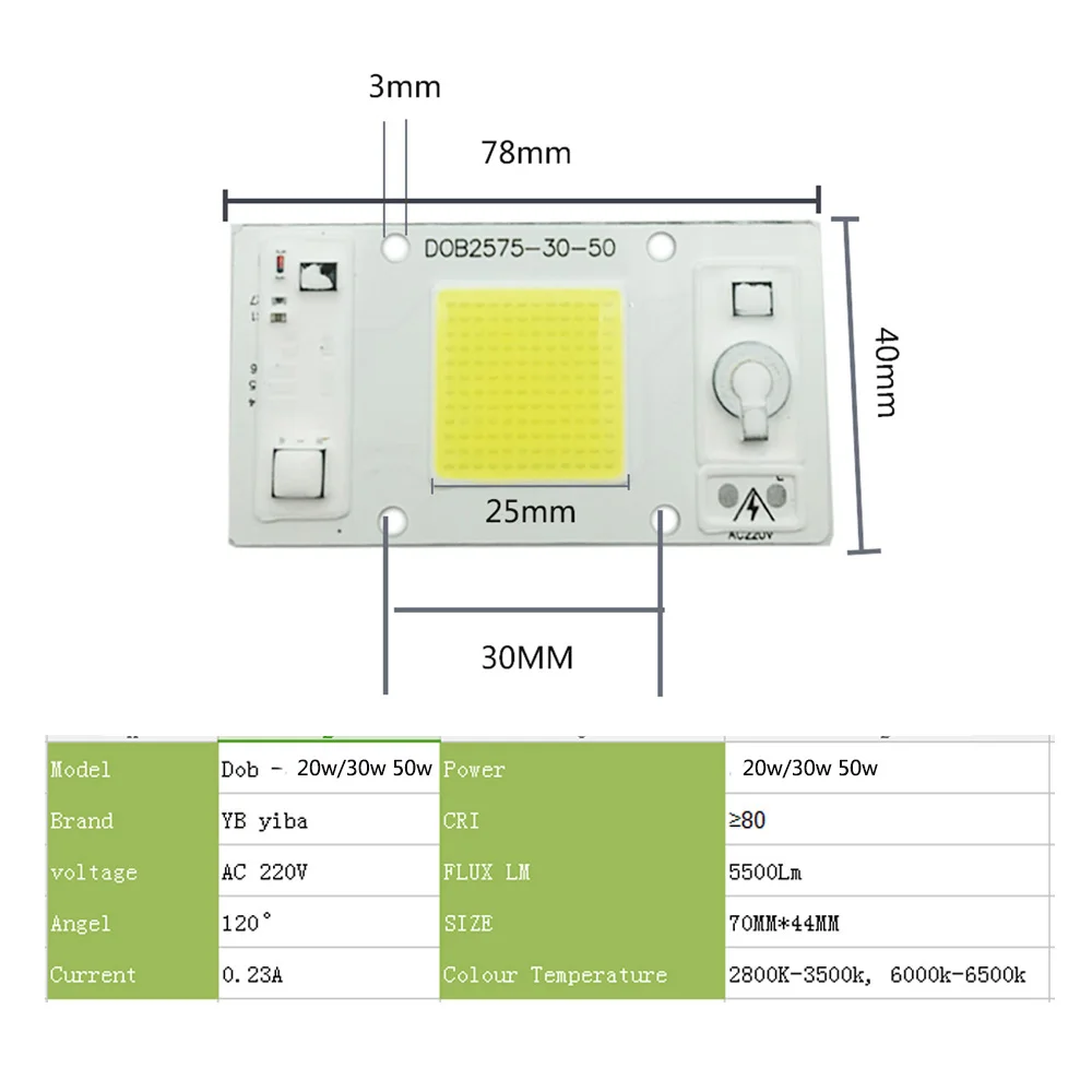 1 шт. светодиод dob COB лампа чип 20 Вт 30 Вт 50 Вт AC 220 В вход Smart IC драйвер подходит для DIY Светодиодный прожектор Прожектор светодиодный холодный белый