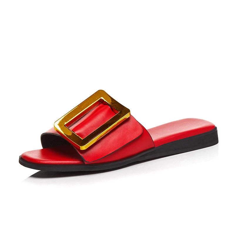 Lapolaka/распродажа; большой размер 43; роскошные новые поступления; Шлепанцы из натуральной кожи на плоской подошве; Модные женские сандалии - Цвет: Красный