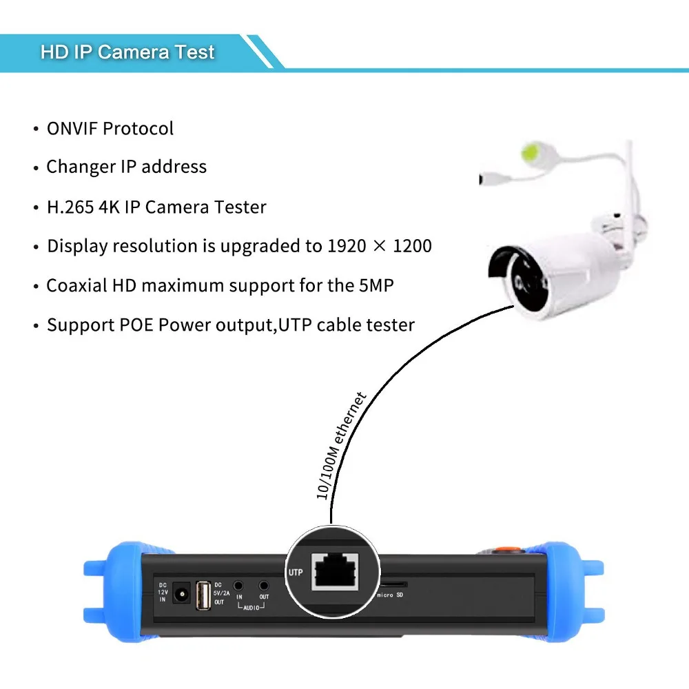 7 дюймов H.265 4 к IP CCTV тестер монитор IP CVBS Аналоговый тестер HDMI вход Wifi ONVIF Поддержка 12V2A POE выход HDMI