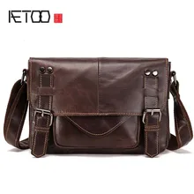 AETOO New real leather men bag oil wax cowhide retro men shoulder Messenger bag head layer leather casual shoulder bag new retro design style oil wax genuine leather cowhide men s crossbody shoulder bag travel leg bag pack men waist bag