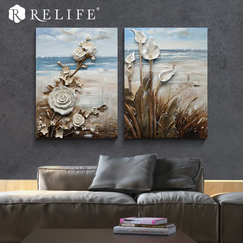 

Modern Decorative Flower Paintings Modular Unframed Wall Pictures for Living Room