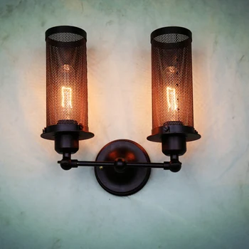 

metal mesh retro industrial wind loft adjustable double head American bar coffee house wall lamp LO8146
