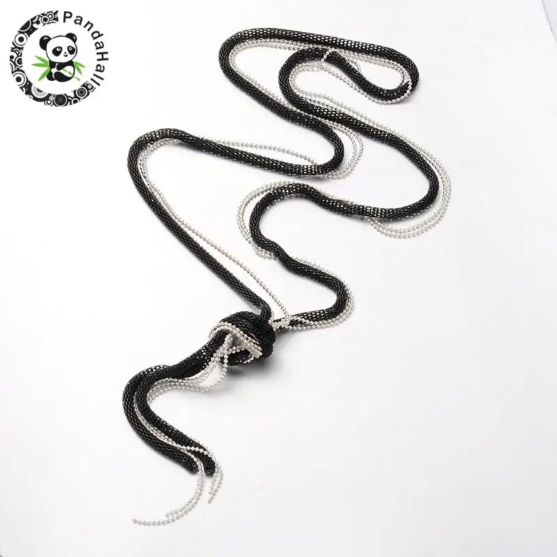 

1 Strand Fashion Women Chain Necklace Iron Lantern Chain Necklaces, with Silver Tone Ball Chains, Black, 29.1"