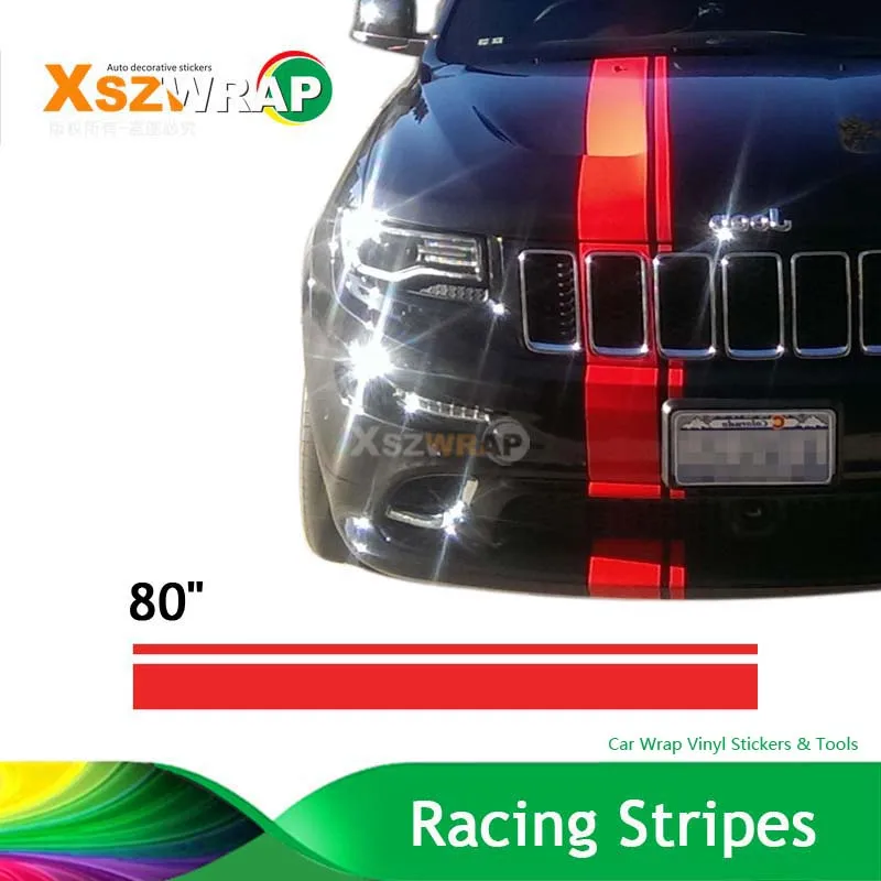 

Car Styling 80" Red Vinyl Racing Stripe Decal Sticker for Car Decoration Fender, Hood, Roof, Side, Trunk, Skirt, Bumper